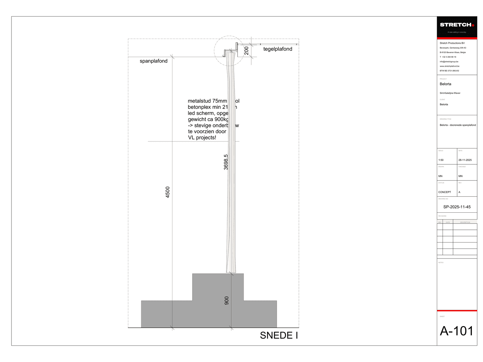 Pływający sufit gzymsowy — technical drawing
